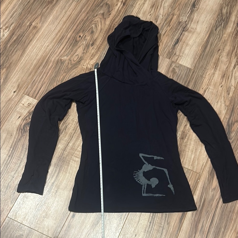 Yoga top - Black/Dark Navy Hooded Women's Top with Skeleton Design